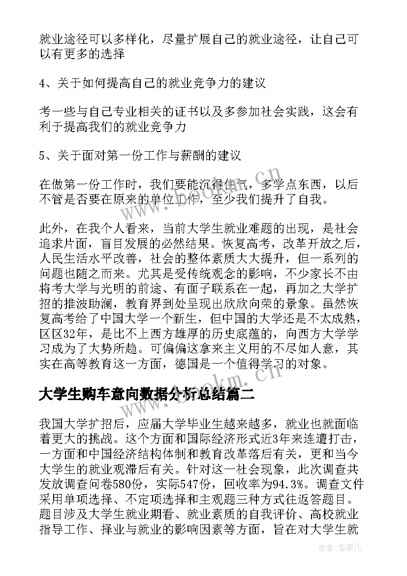 最新大学生购车意向数据分析总结 大学生就业意向调查报告(汇总5篇)