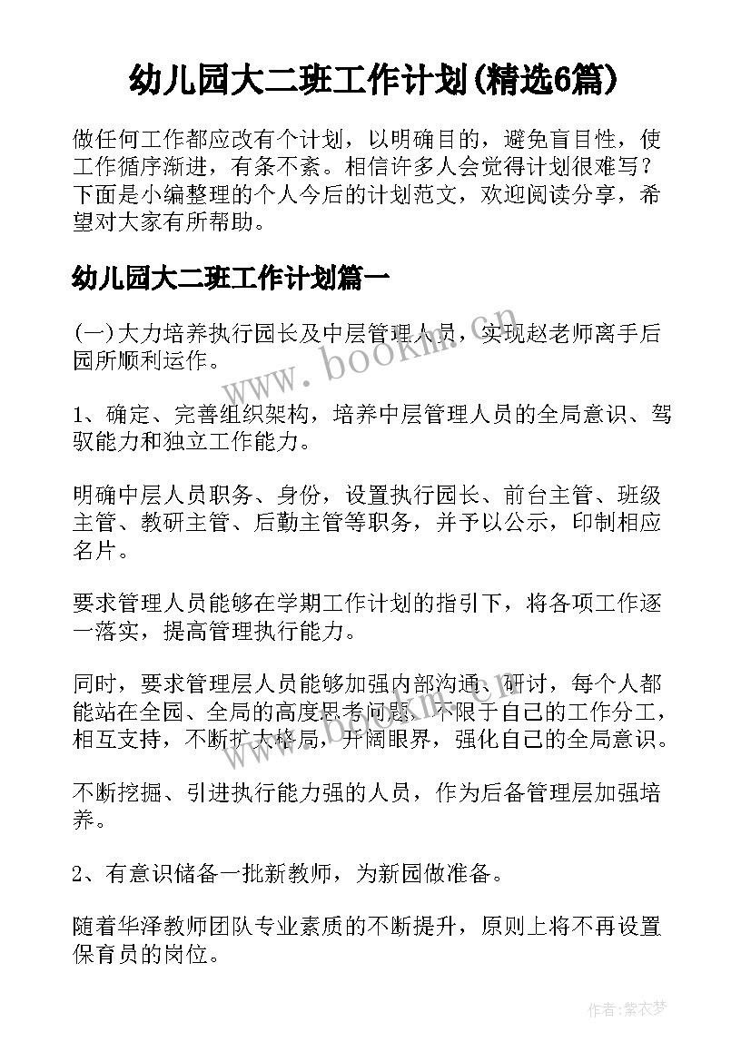 幼儿园大二班工作计划(精选6篇)