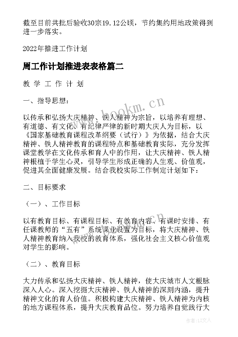 周工作计划推进表表格 推进工作计划(大全8篇)