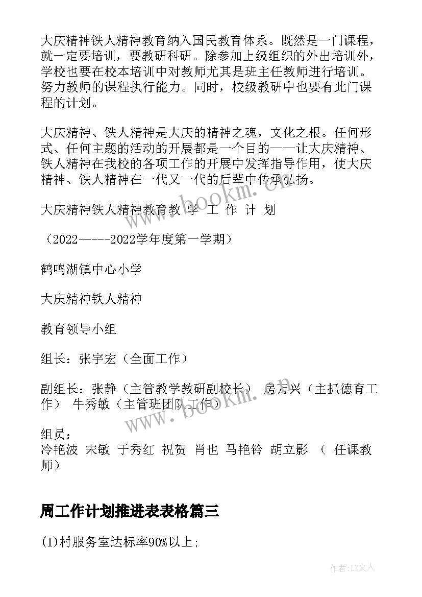 周工作计划推进表表格 推进工作计划(大全8篇)