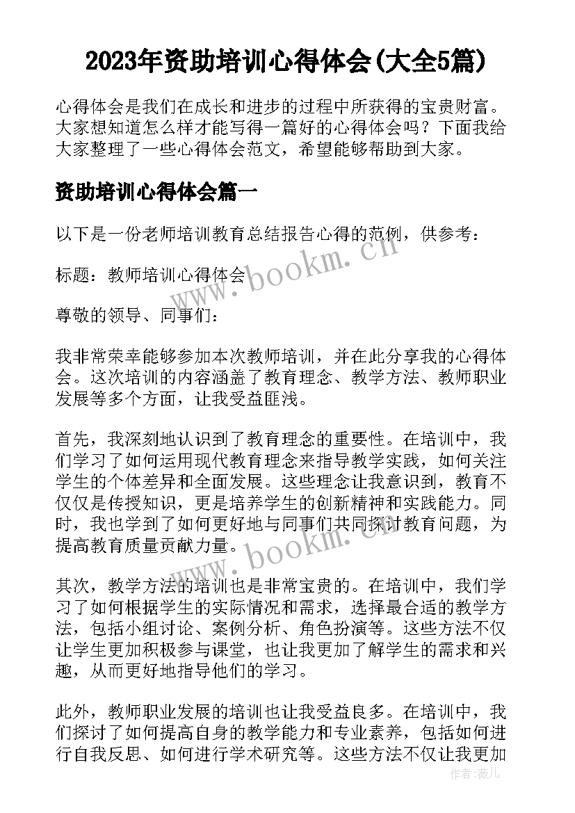 2023年资助培训心得体会(大全5篇)