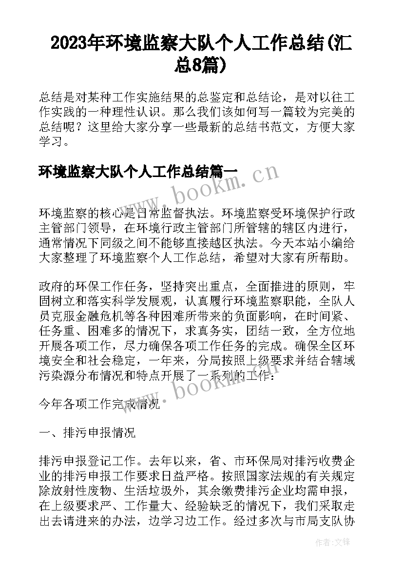 2023年环境监察大队个人工作总结(汇总8篇)