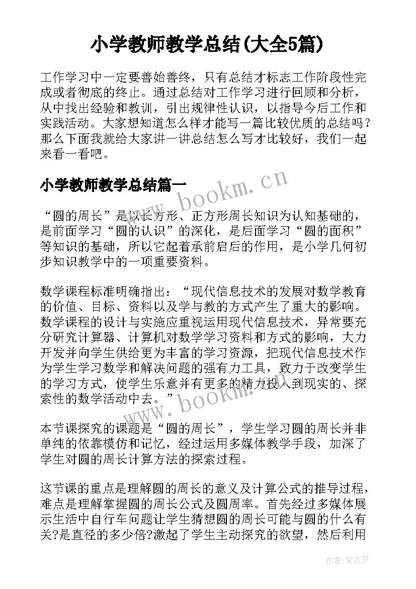 小学教师教学总结(大全5篇)