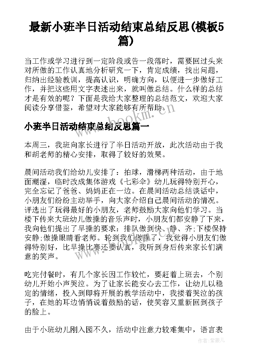 最新小班半日活动结束总结反思(模板5篇)