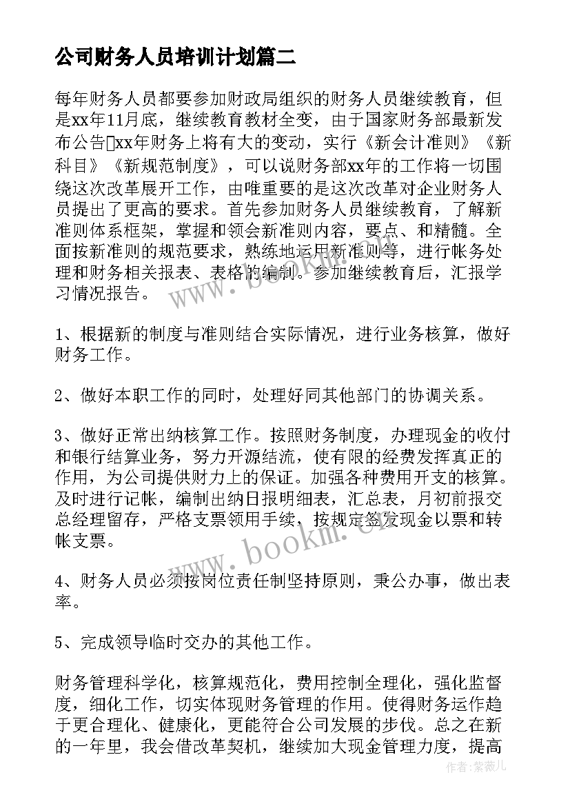 2023年公司财务人员培训计划(通用8篇)