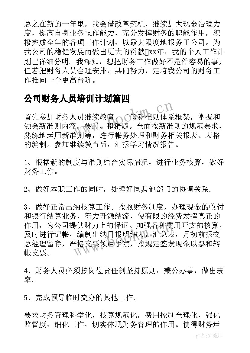 2023年公司财务人员培训计划(通用8篇)