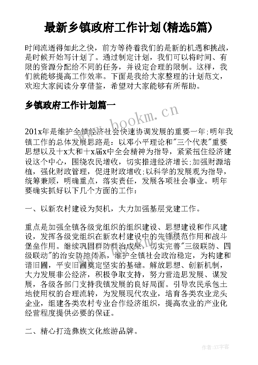 最新乡镇政府工作计划(精选5篇)