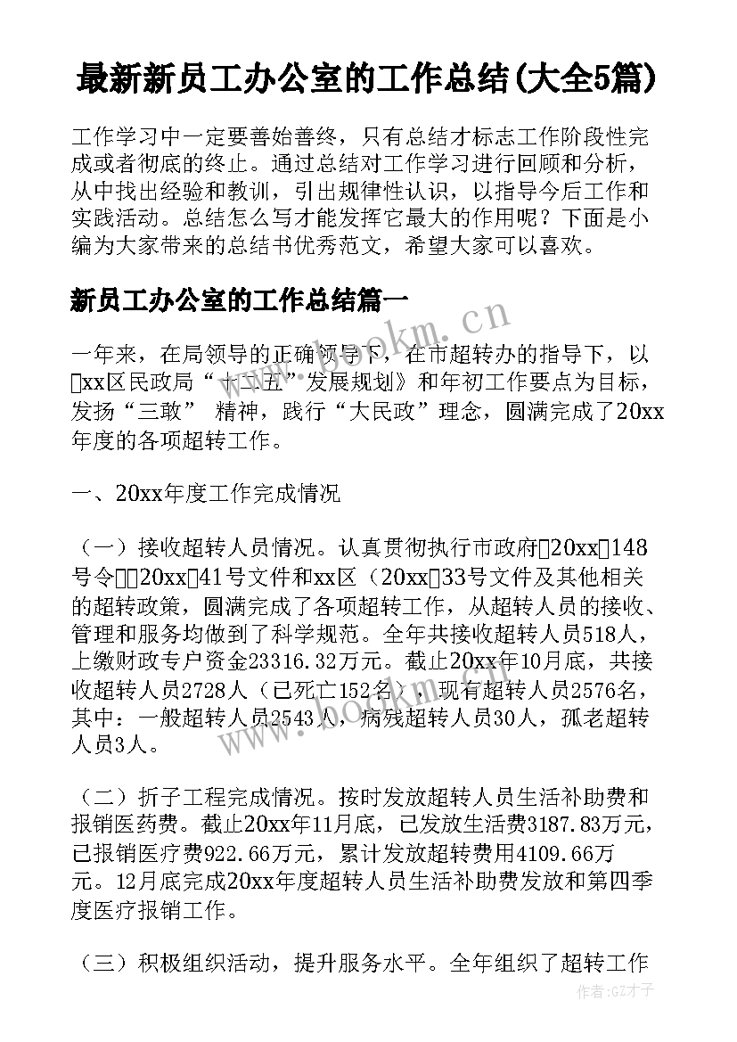 最新新员工办公室的工作总结(大全5篇)