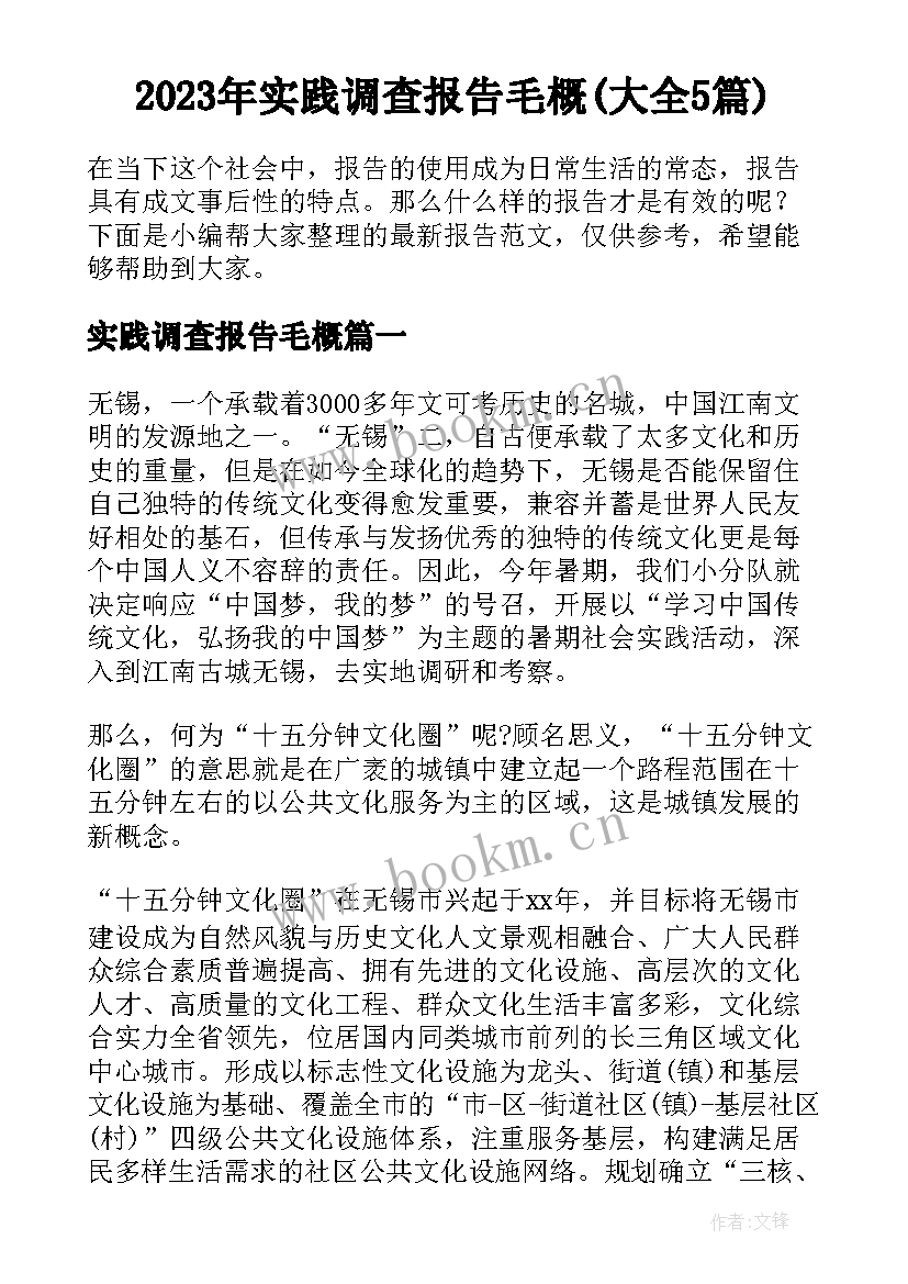 2023年实践调查报告毛概(大全5篇)