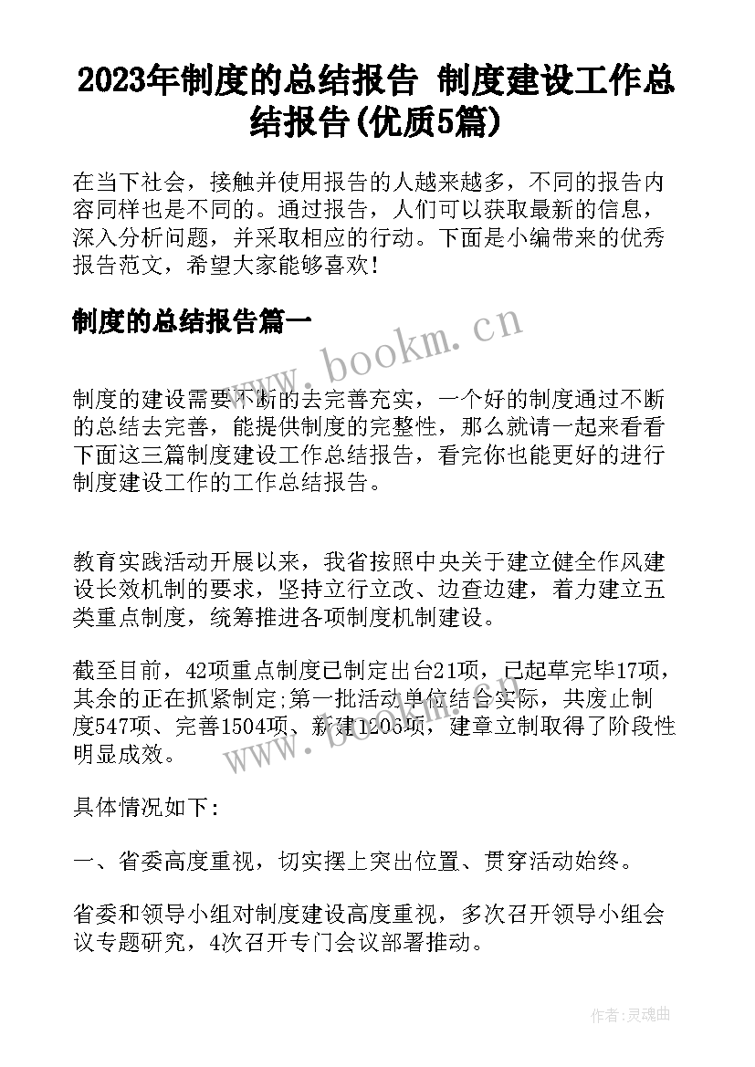 2023年制度的总结报告 制度建设工作总结报告(优质5篇)