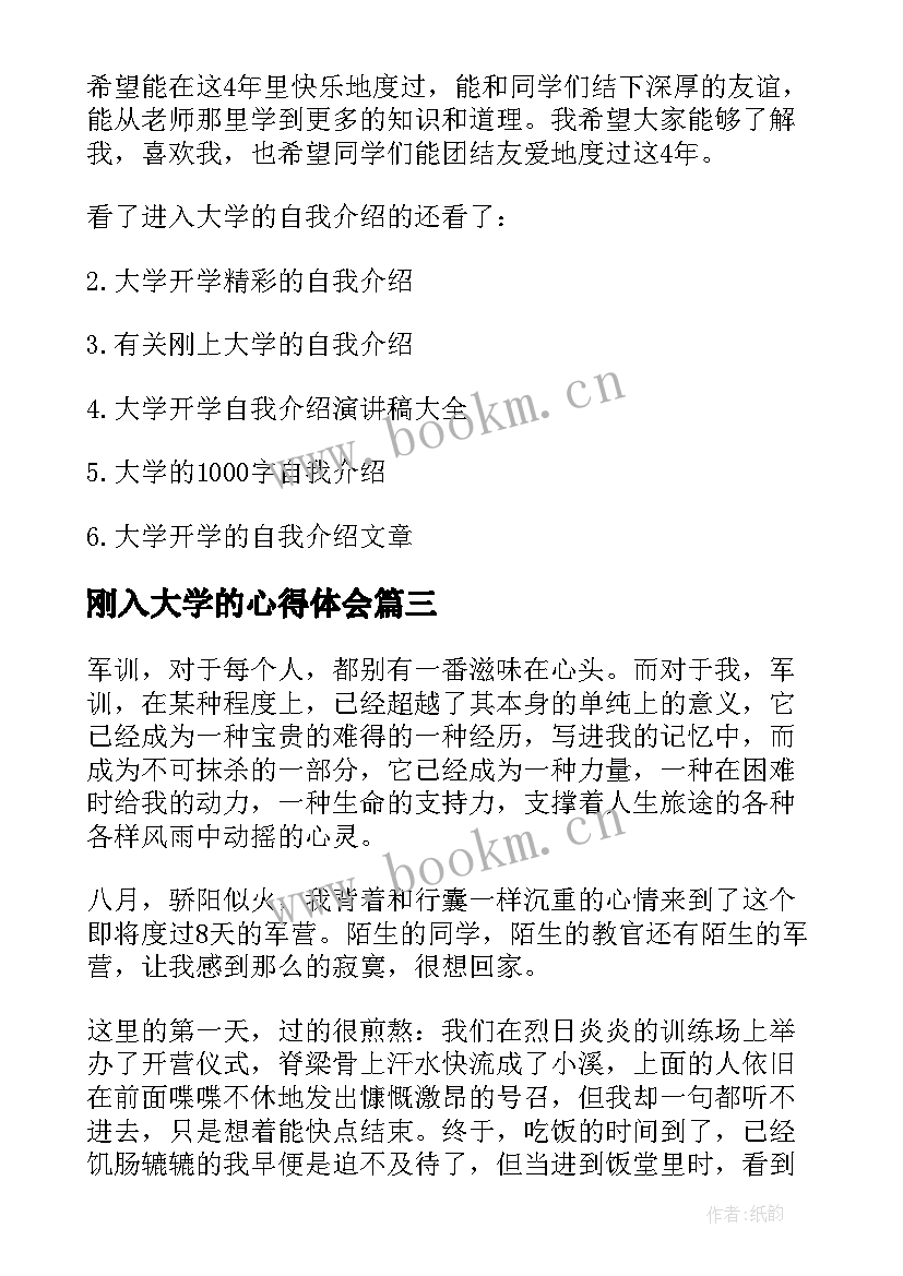 2023年刚入大学的心得体会(模板5篇)