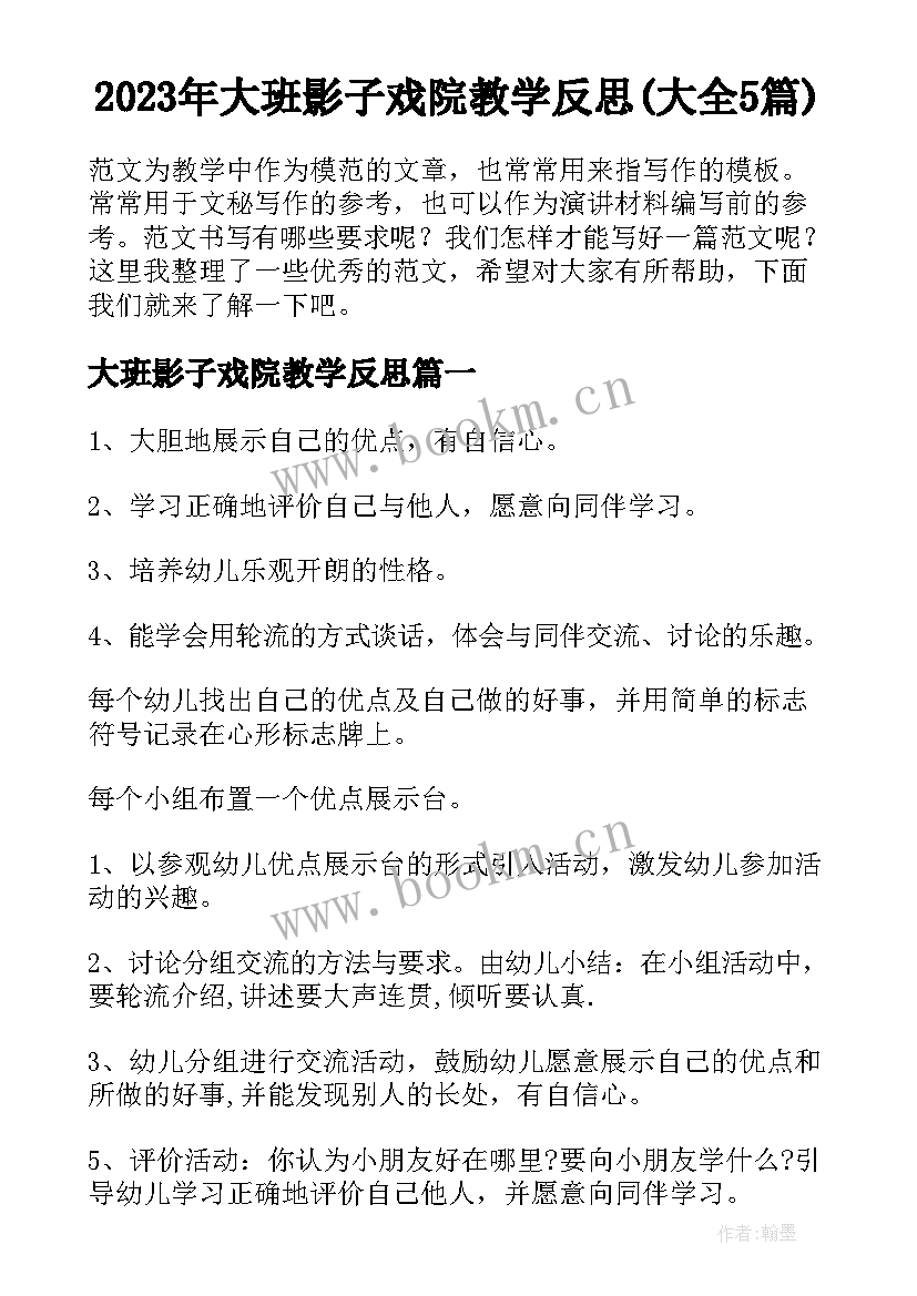 2023年大班影子戏院教学反思(大全5篇)