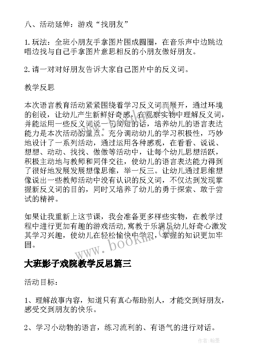 2023年大班影子戏院教学反思(大全5篇)