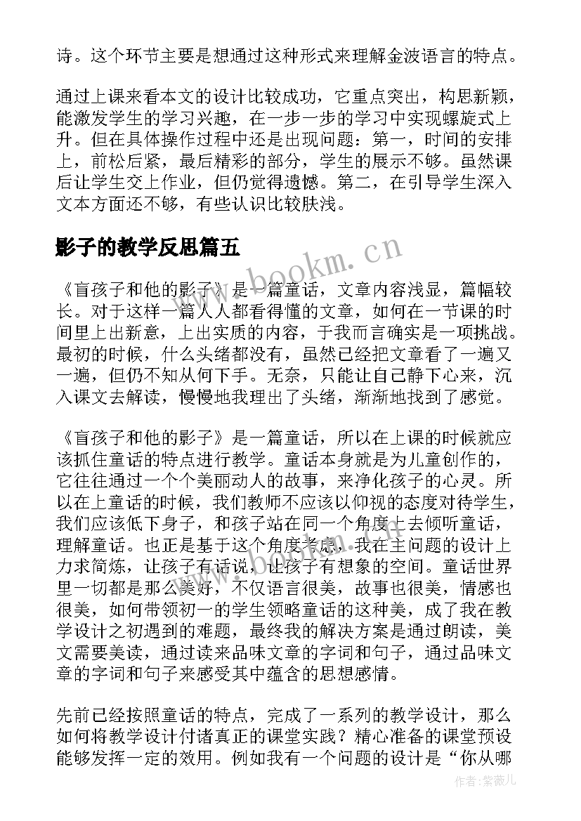 2023年影子的教学反思 影子教学反思(通用5篇)