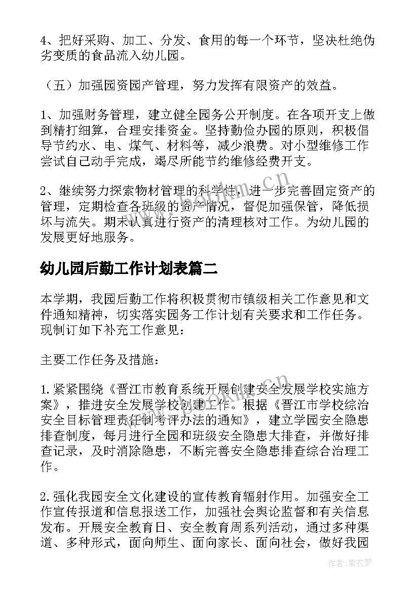 最新幼儿园后勤工作计划表 幼儿园后勤工作计划(汇总6篇)