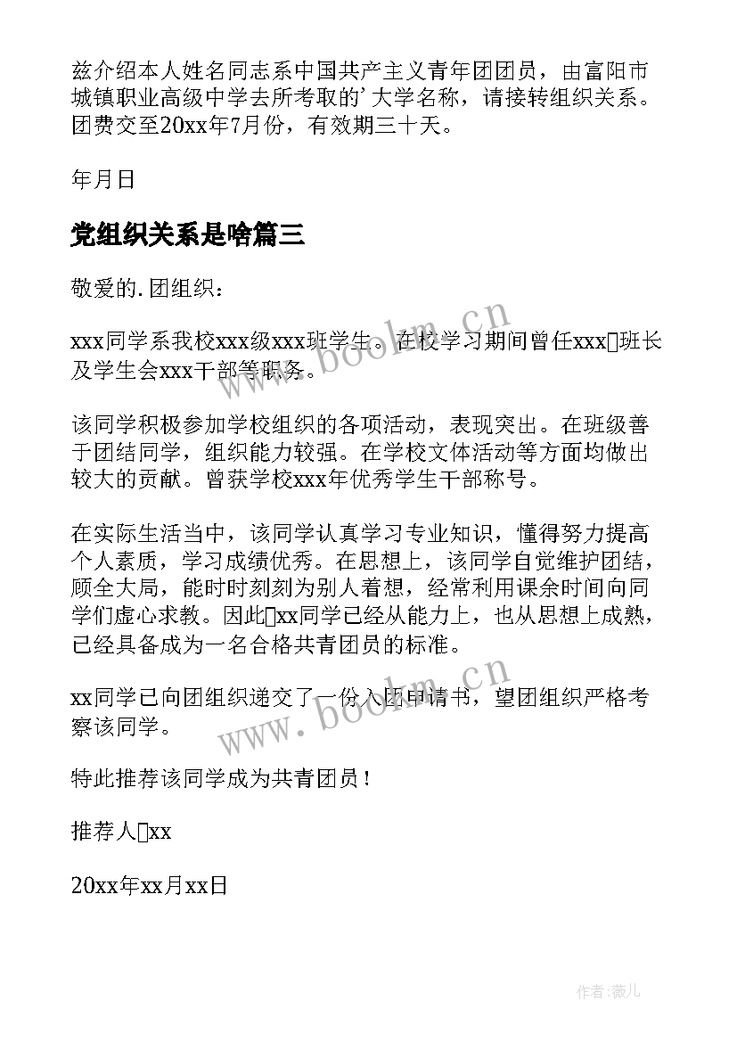 最新党组织关系是啥 团组织关系介绍信(模板7篇)