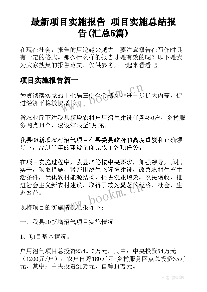 最新项目实施报告 项目实施总结报告(汇总5篇)