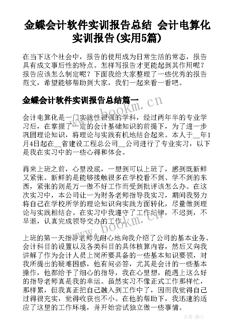 金蝶会计软件实训报告总结 会计电算化实训报告(实用5篇)