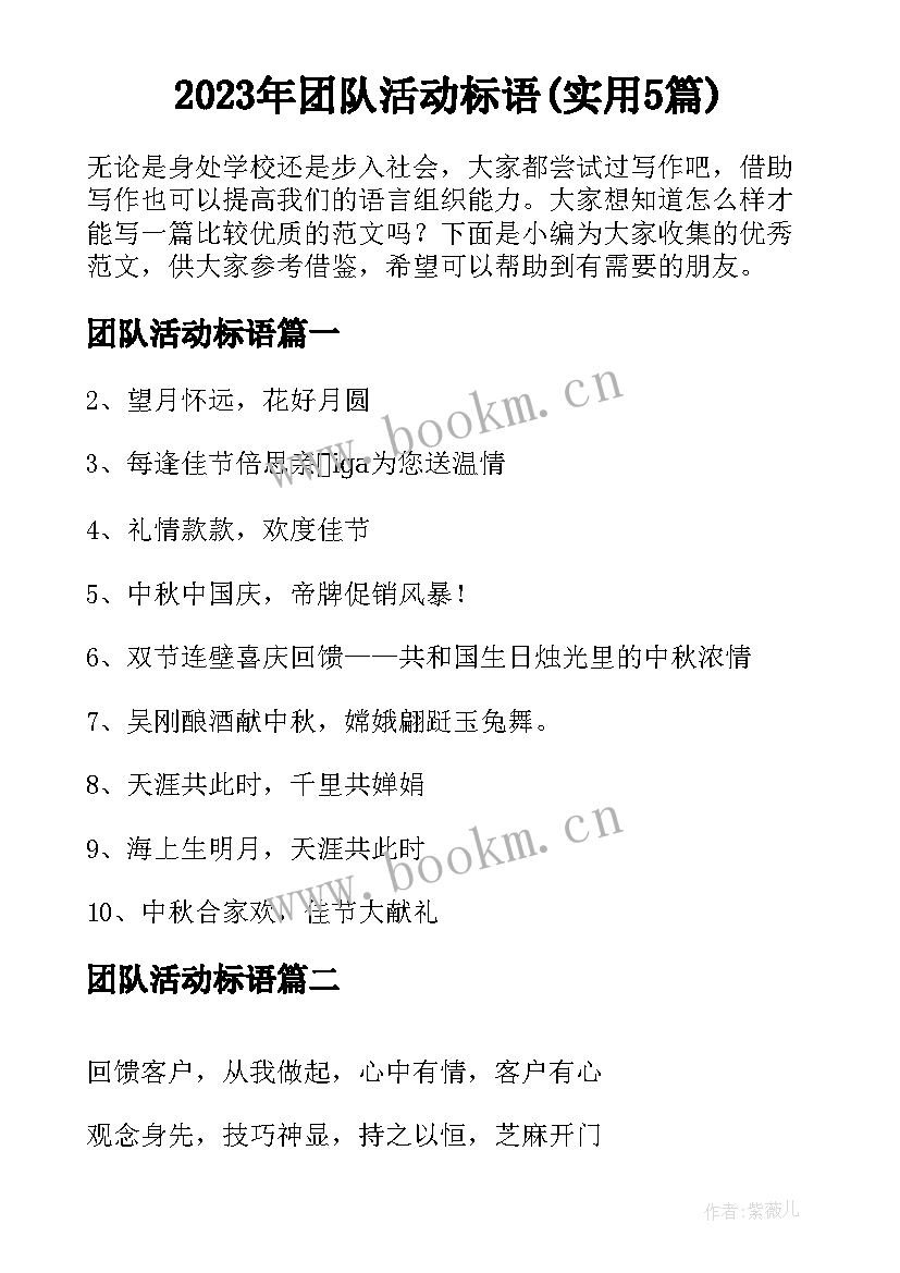 2023年团队活动标语(实用5篇)