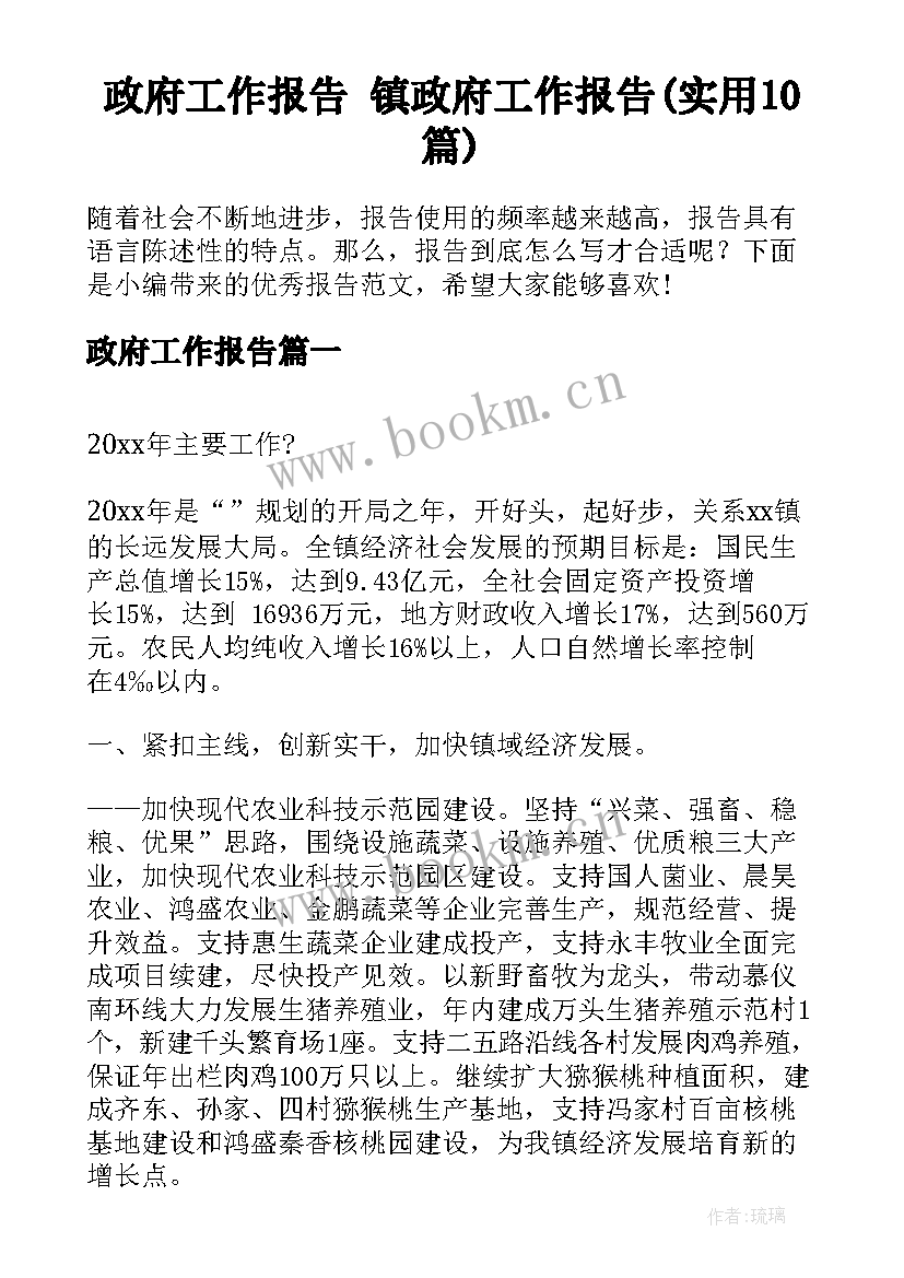 政府工作报告 镇政府工作报告(实用10篇)