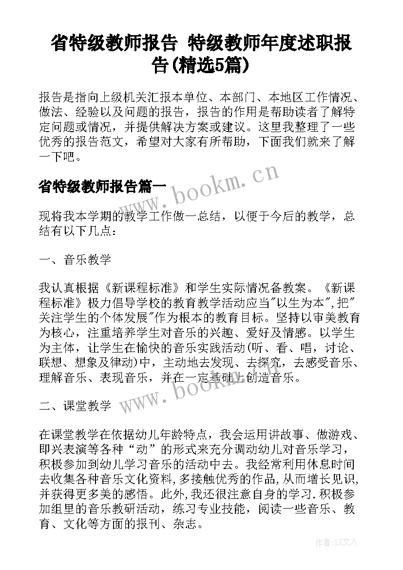 省特级教师报告 特级教师年度述职报告(精选5篇)