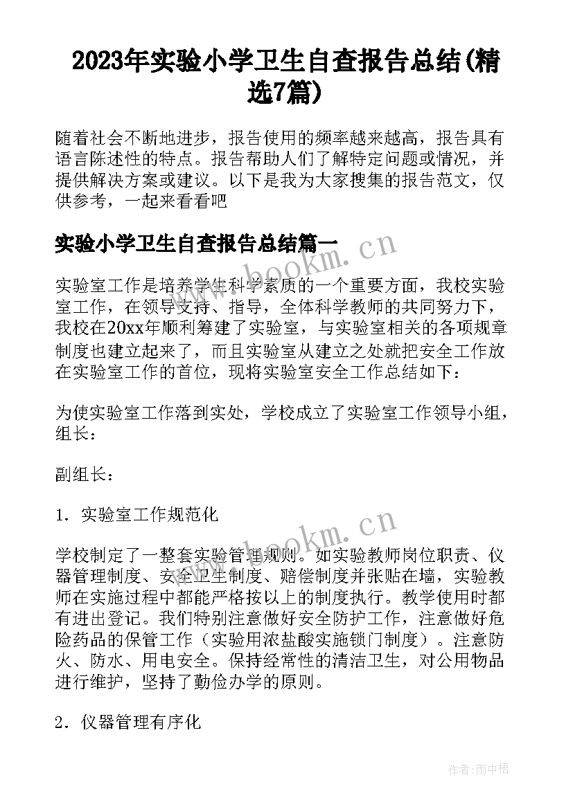 2023年实验小学卫生自查报告总结(精选7篇)