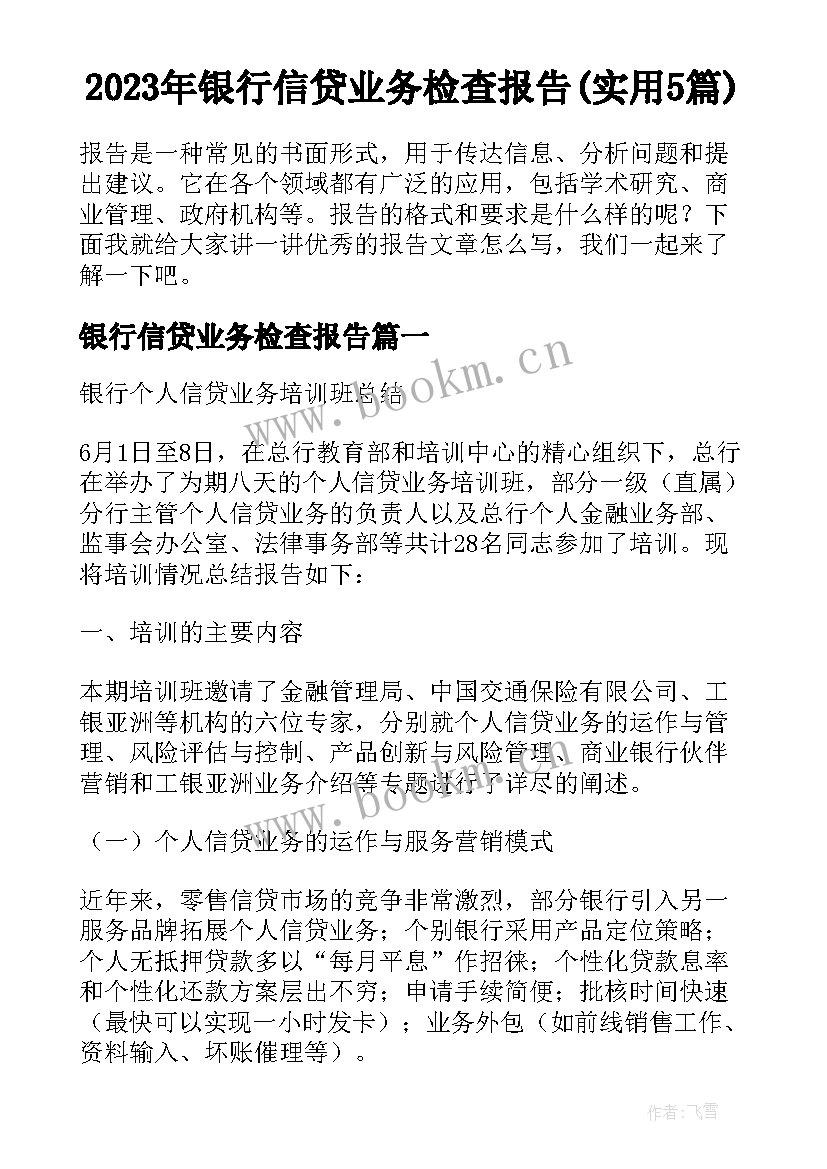 2023年银行信贷业务检查报告(实用5篇)