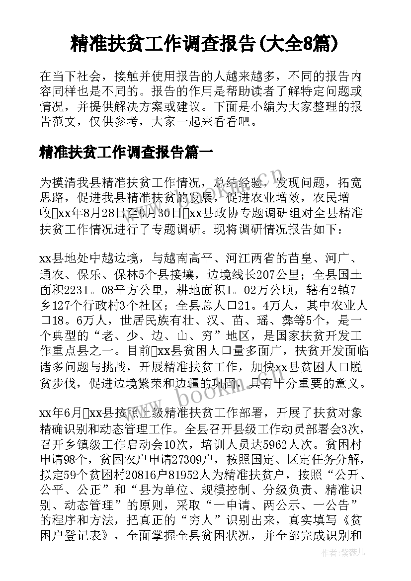 精准扶贫工作调查报告(大全8篇)