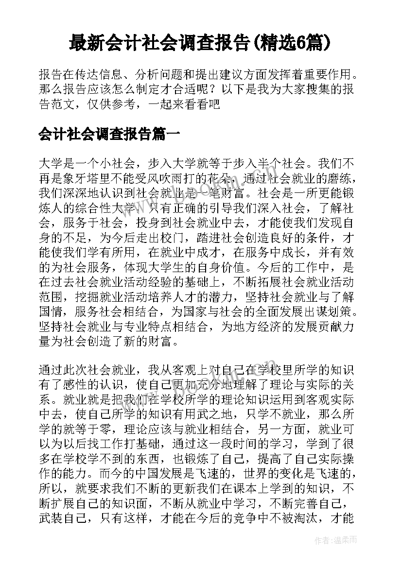 最新会计社会调查报告(精选6篇)