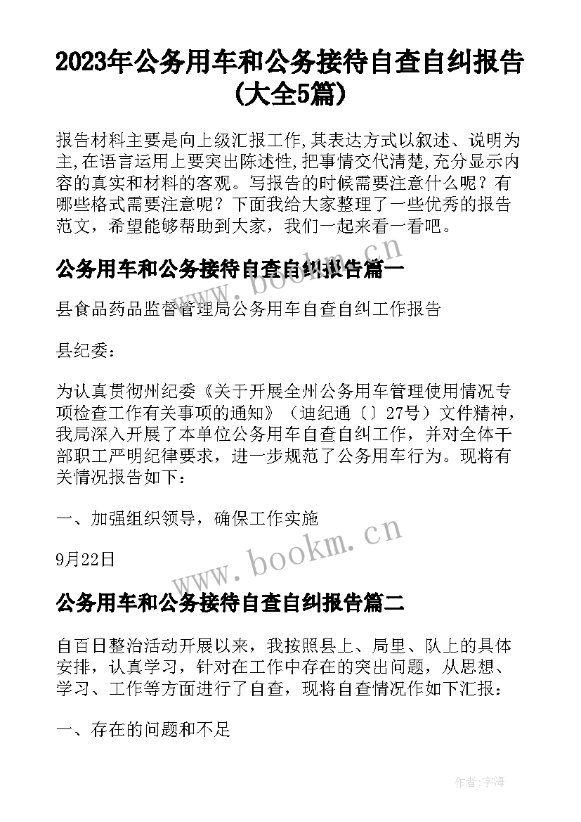 2023年公务用车和公务接待自查自纠报告(大全5篇)