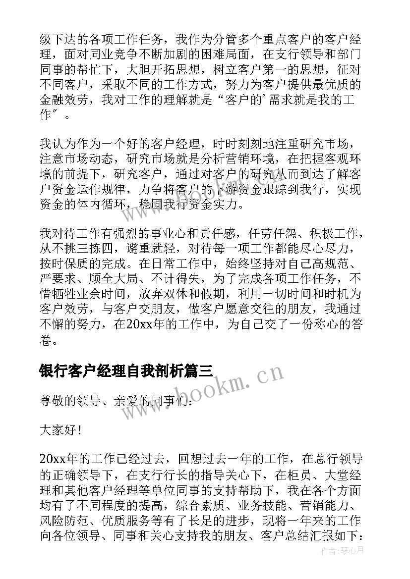 最新银行客户经理自我剖析 客户经理银行述职报告(大全6篇)