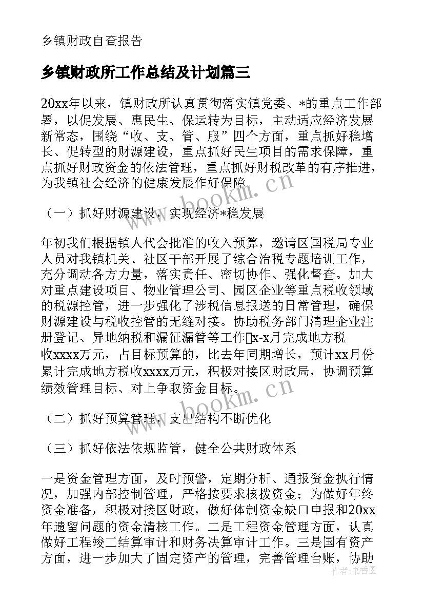 乡镇财政所工作总结及计划 乡镇财政所工作计划(汇总10篇)