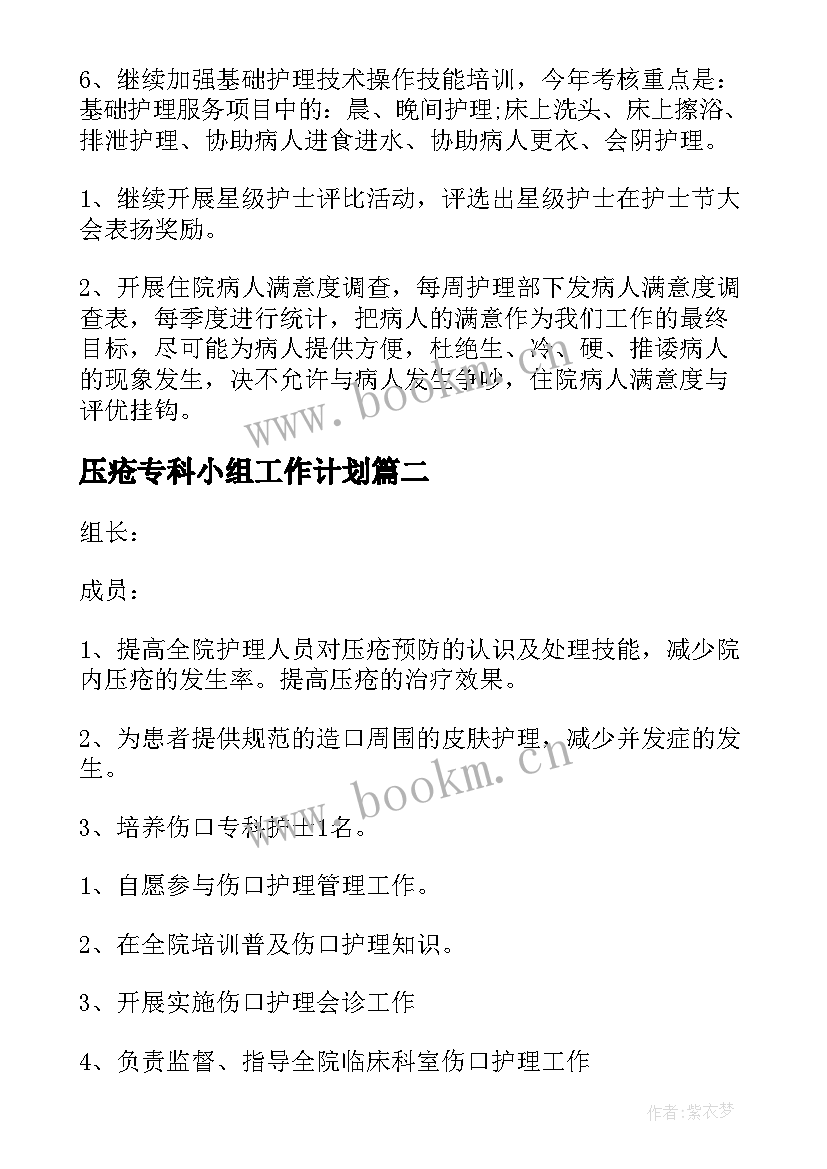 2023年压疮专科小组工作计划 压疮小组工作计划(模板5篇)