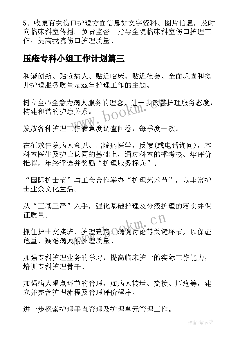 2023年压疮专科小组工作计划 压疮小组工作计划(模板5篇)