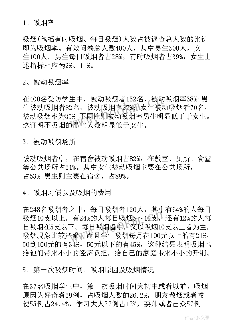 最新吸烟的调查报告的总结 吸烟人群调查报告(优秀5篇)