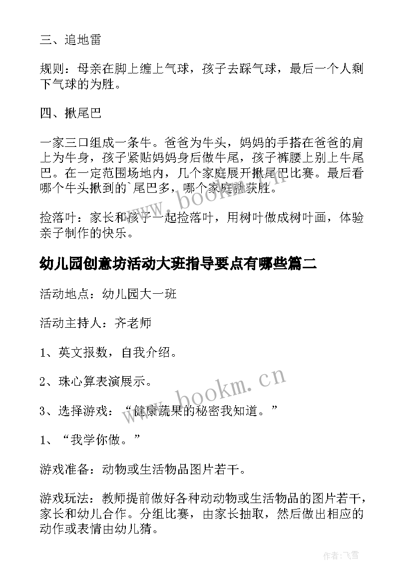 幼儿园创意坊活动大班指导要点有哪些 幼儿园创意亲子活动方案(实用6篇)