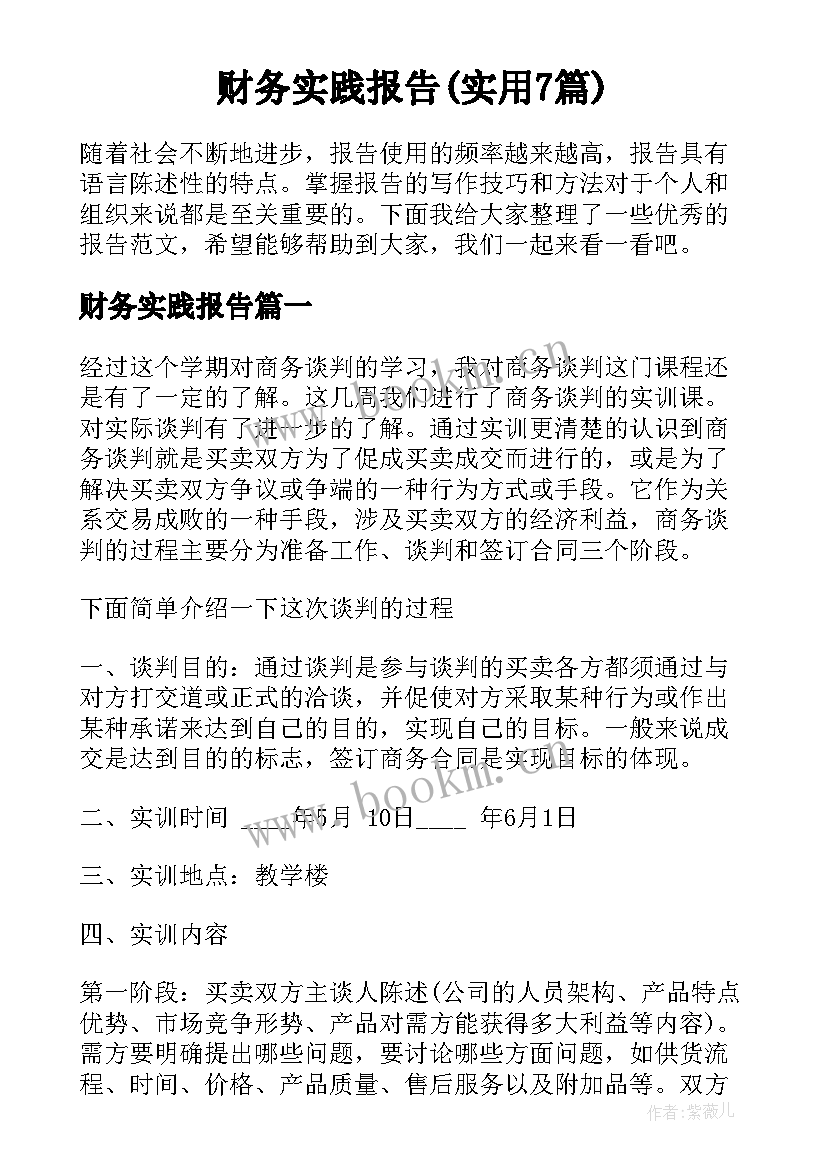 财务实践报告(实用7篇)