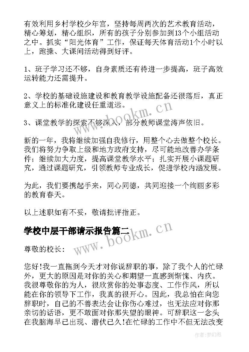 学校中层干部请示报告(大全7篇)