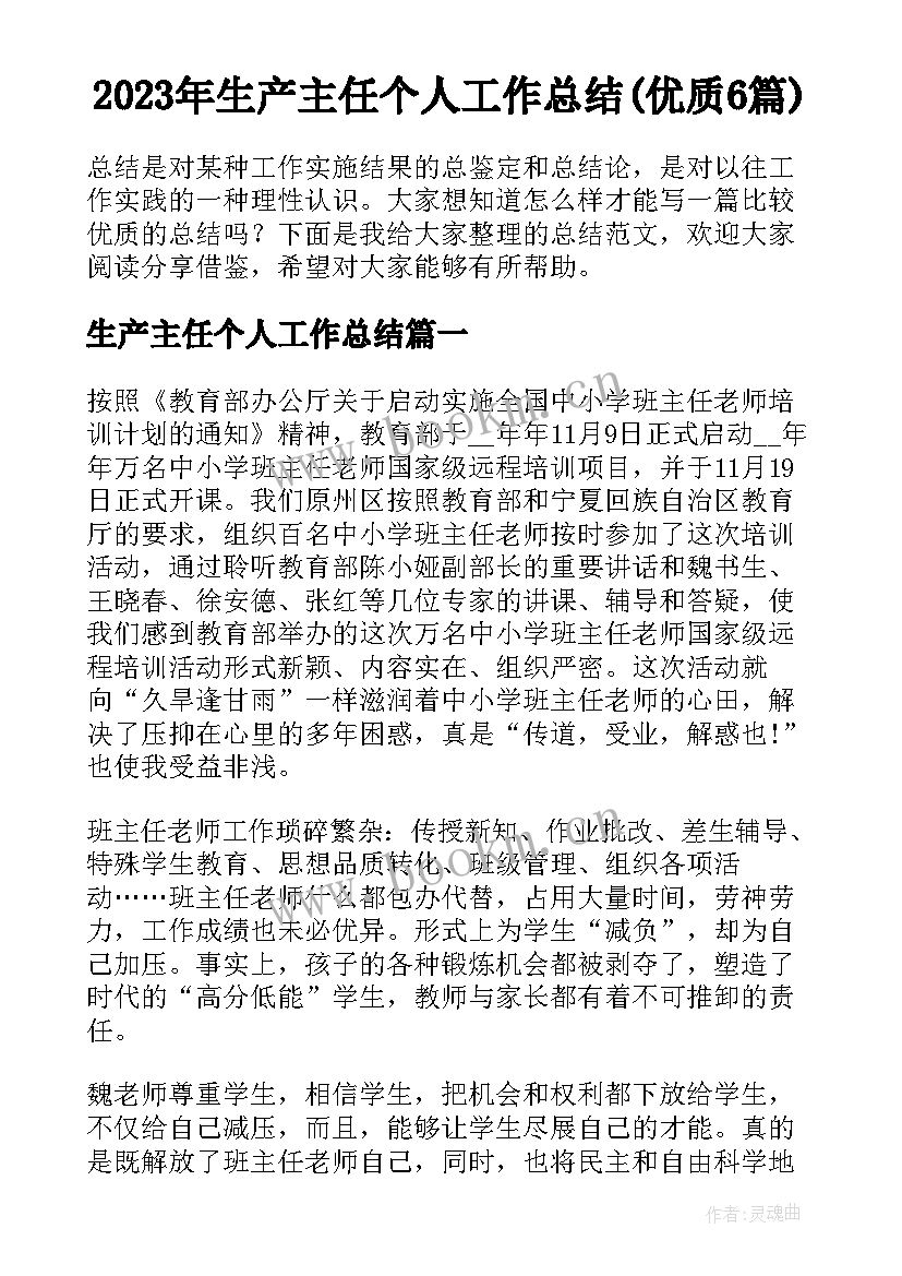 2023年生产主任个人工作总结(优质6篇)