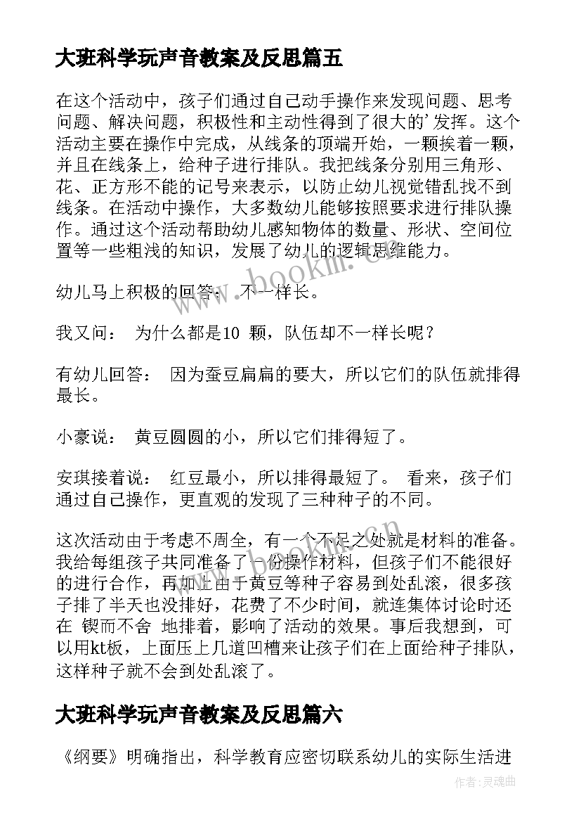 大班科学玩声音教案及反思(实用6篇)