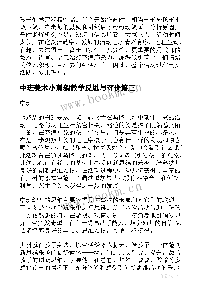 中班美术小刺猬教学反思与评价 中班美术教学反思(模板7篇)