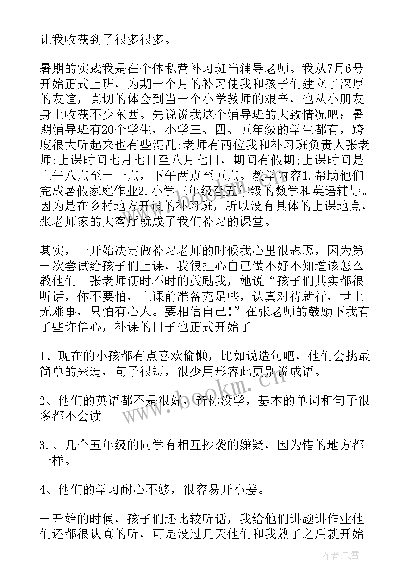 2023年教师暑假企业实践总结 暑期当老师的实践报告(模板5篇)