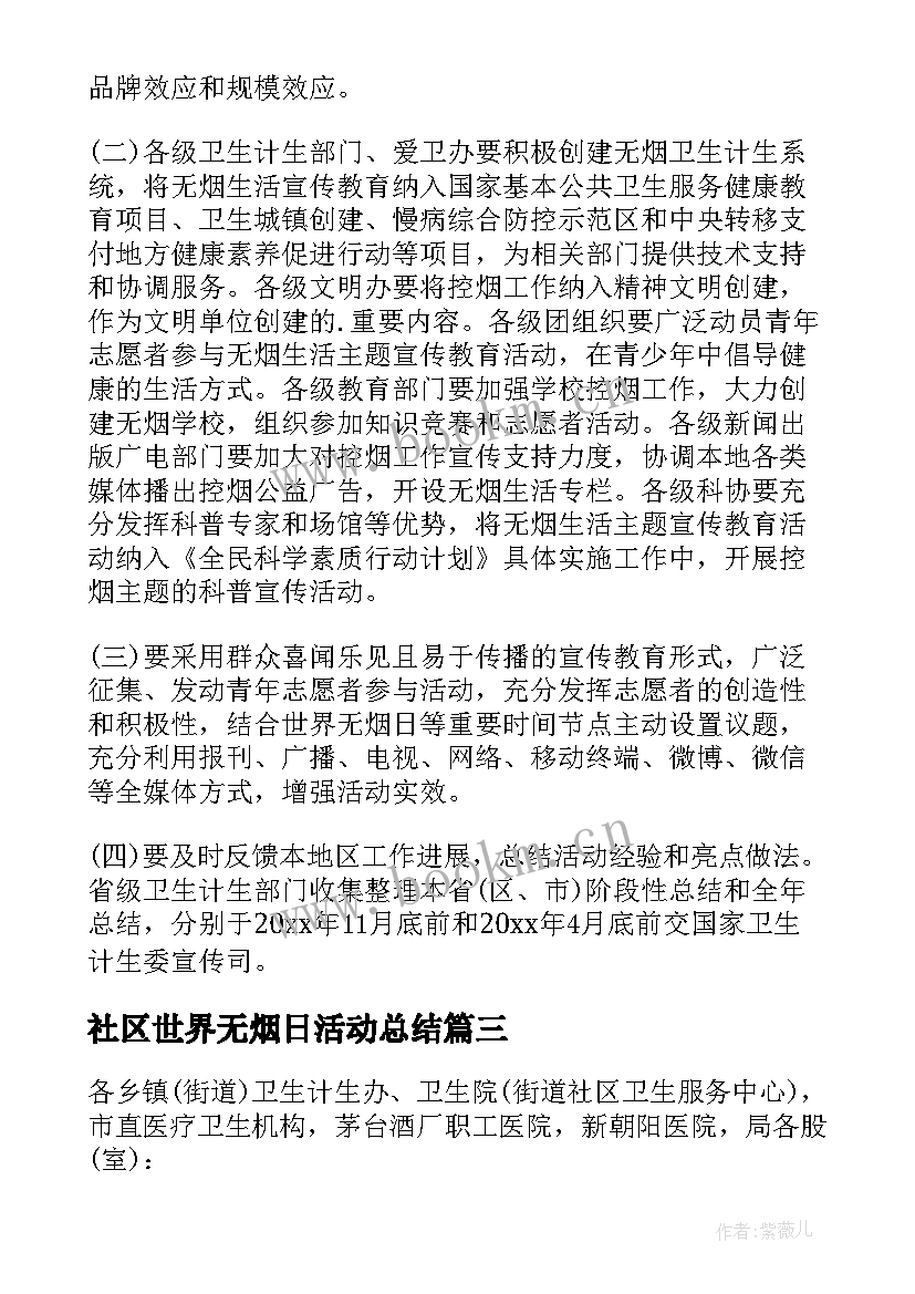 2023年社区世界无烟日活动总结 世界无烟日活动计划(实用5篇)