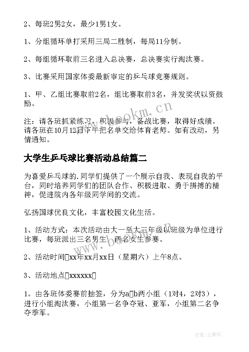 大学生乒乓球比赛活动总结 乒乓球比赛活动方案(优质5篇)