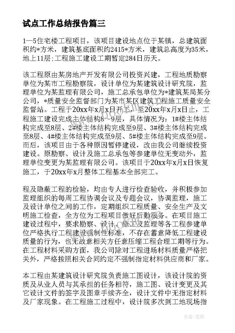 2023年试点工作总结报告(优秀10篇)