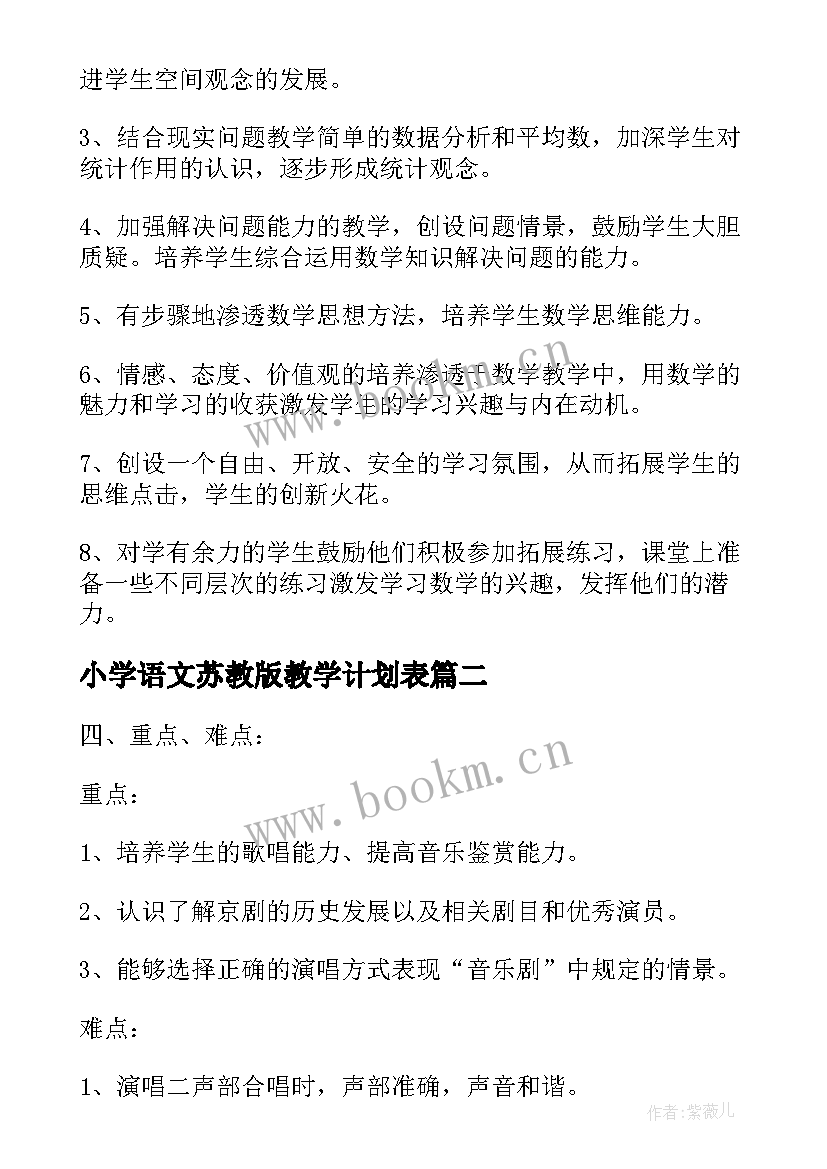 小学语文苏教版教学计划表(实用8篇)