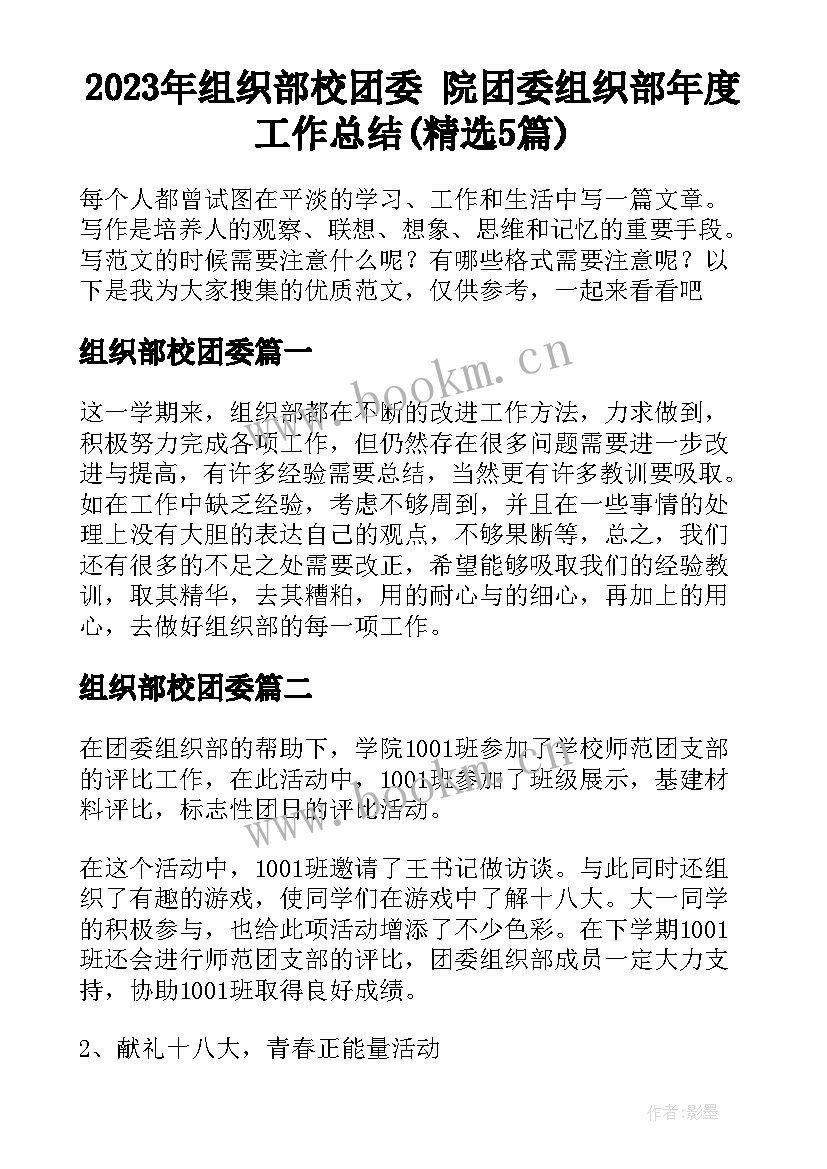 2023年组织部校团委 院团委组织部年度工作总结(精选5篇)