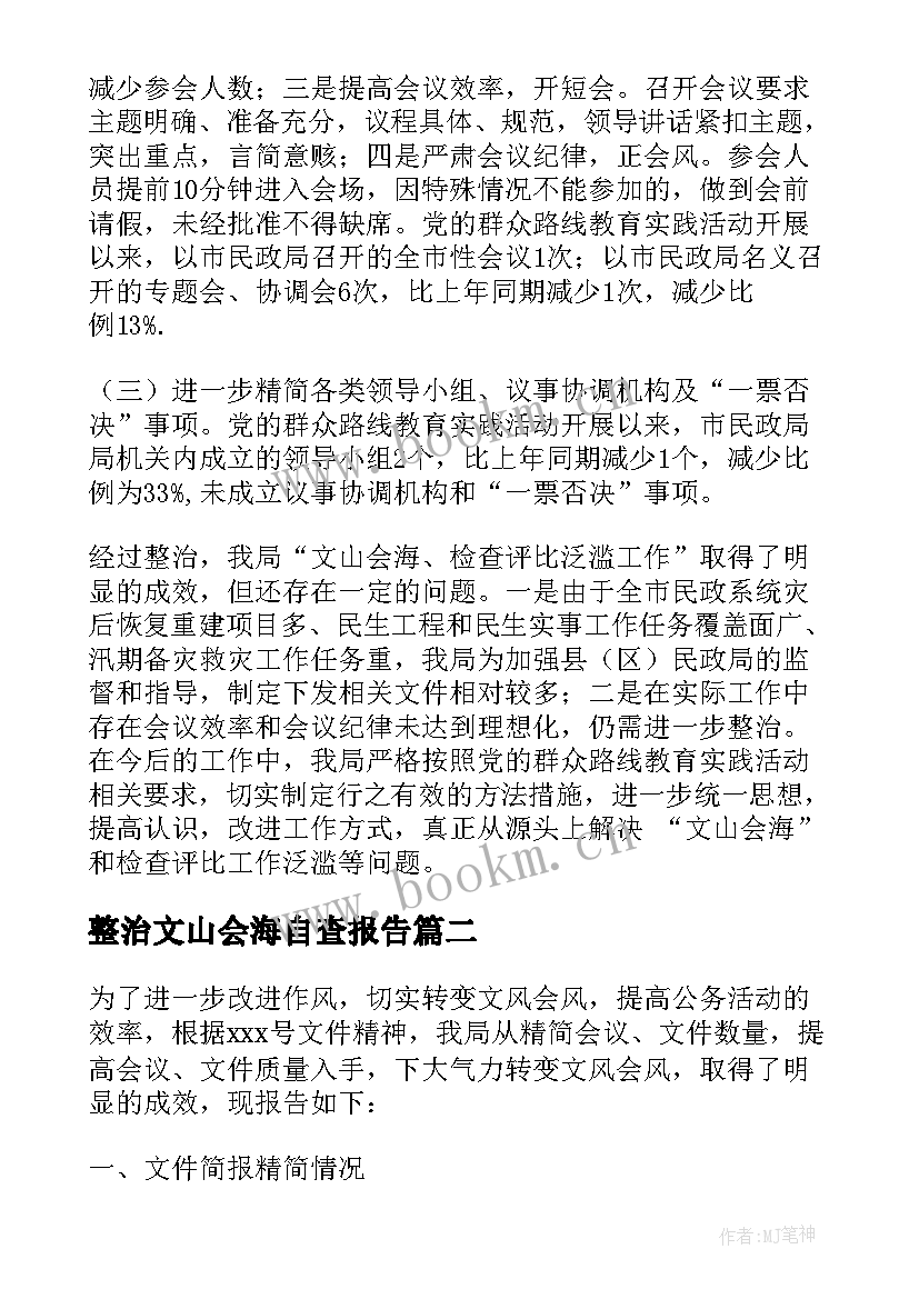 整治文山会海自查报告(精选5篇)