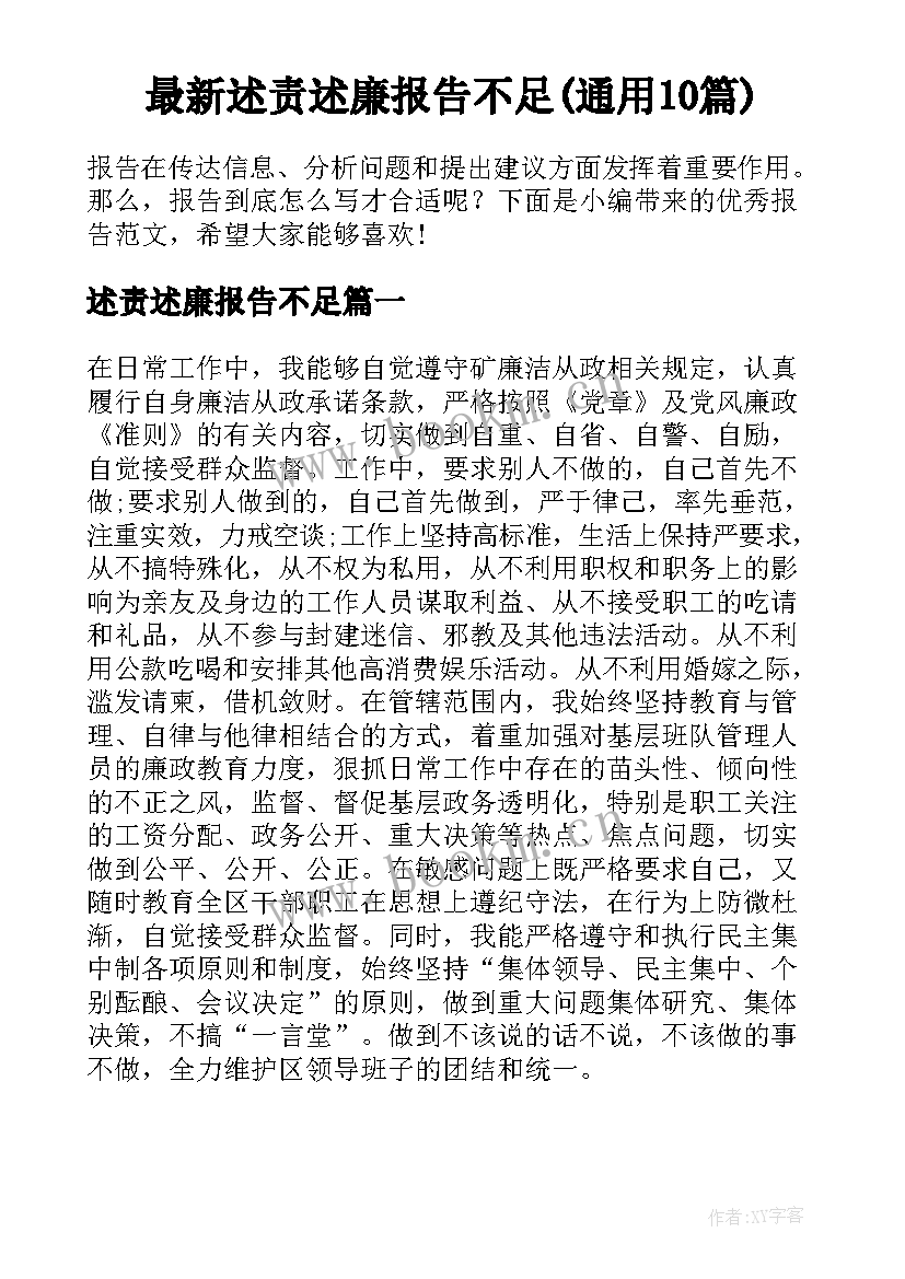 最新述责述廉报告不足(通用10篇)