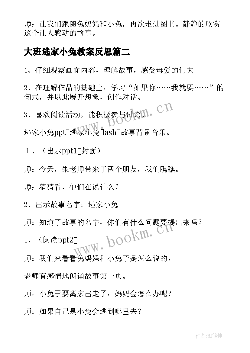 大班逃家小兔教案反思 大班语言活动逃家小兔教案(精选5篇)